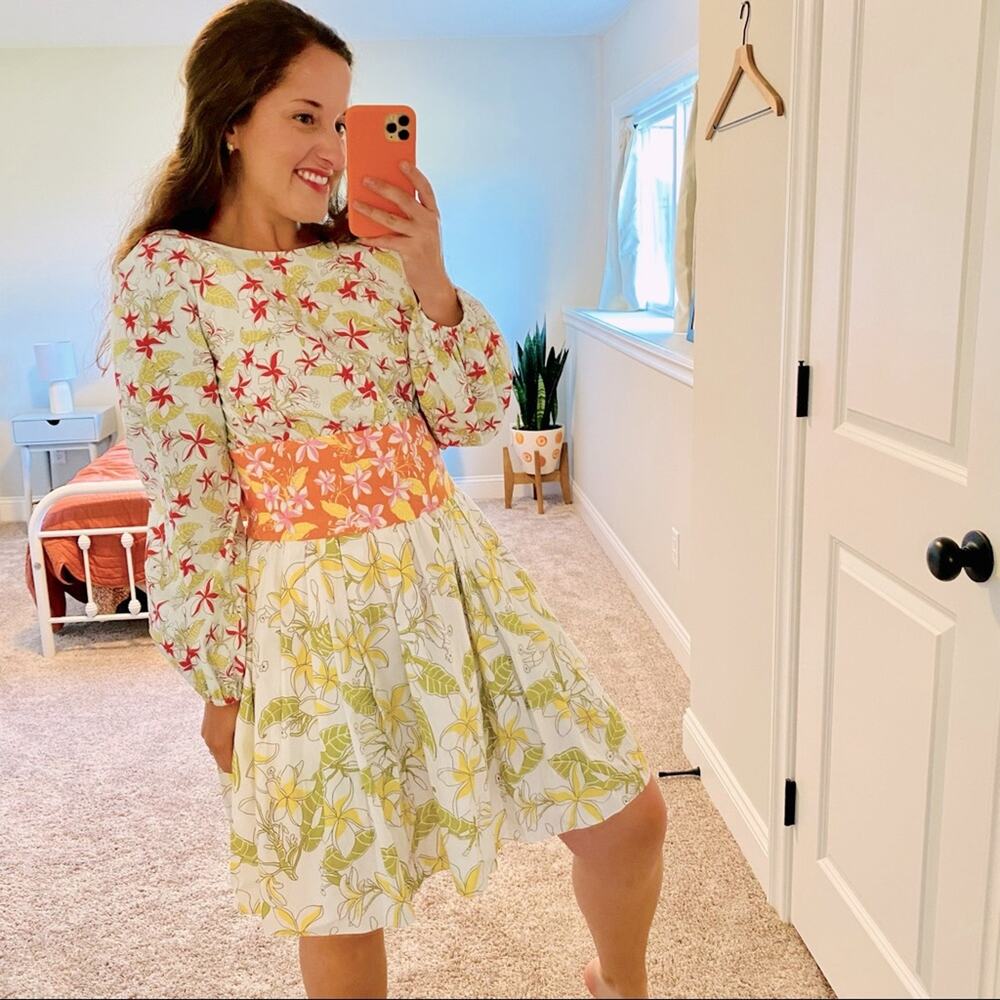 Tuckernuck Coco Shop Floral Cotton Poplin Long Sleeve Mini Dress Small